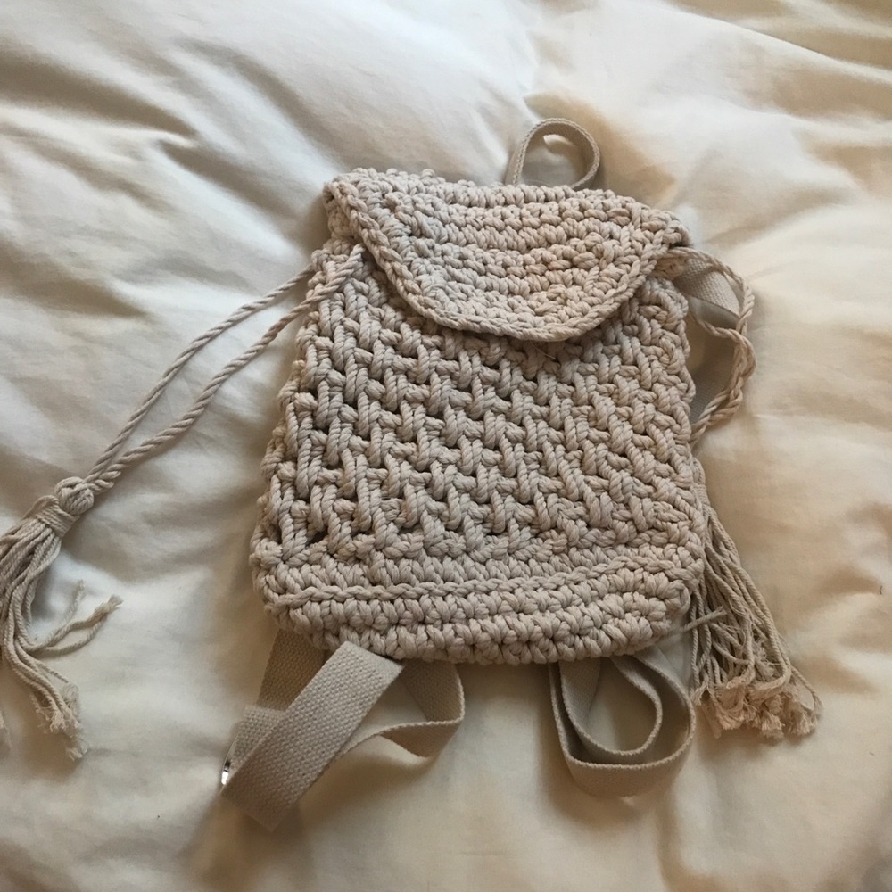 PacSun Crochet Knit Cream Macramé Mini Backpack